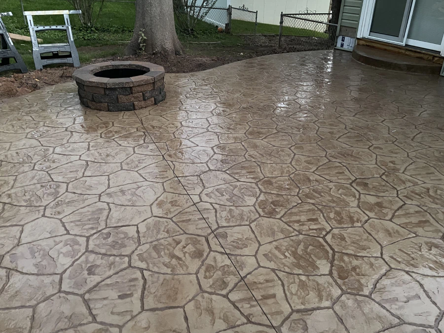 firepit in a stamped concrete